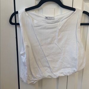 White Sleeveless Crop Top- asymmetrical
